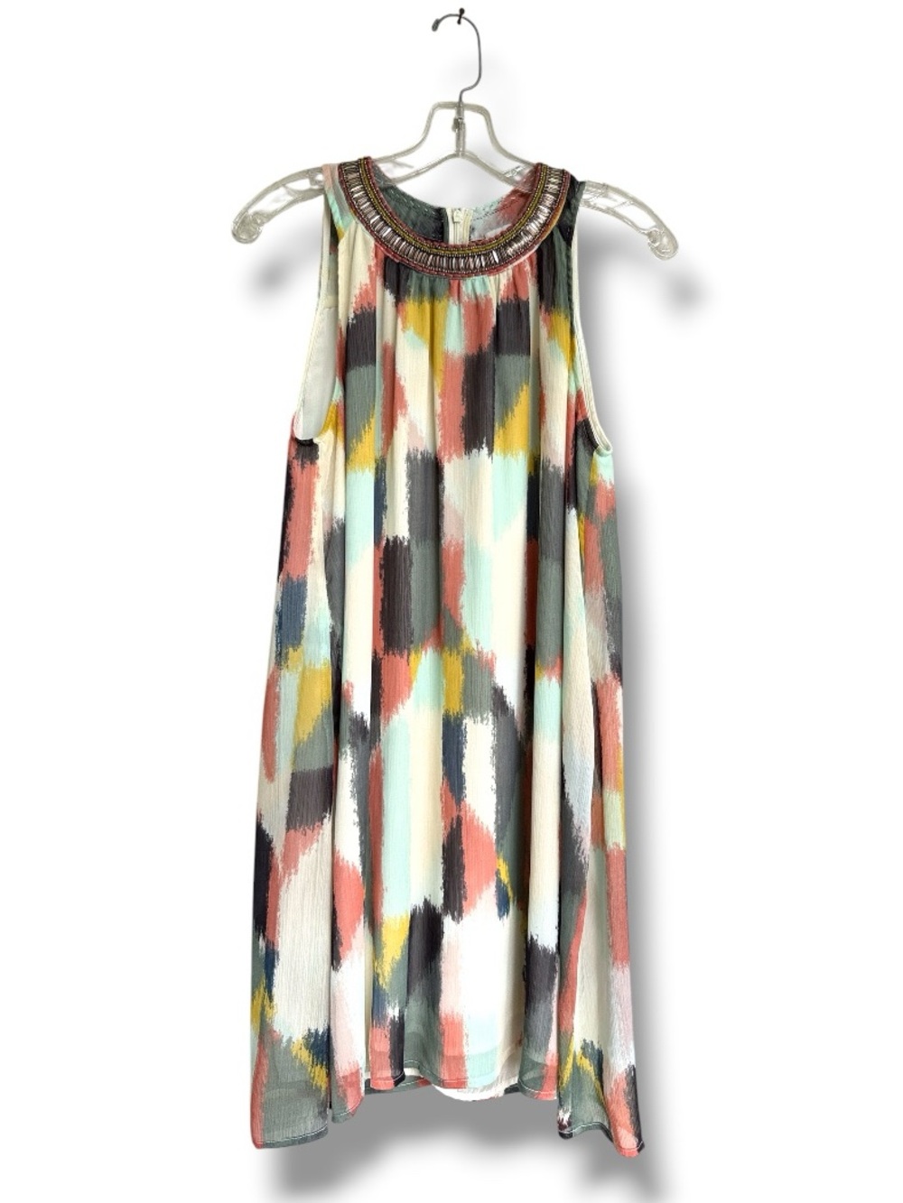 Anthropologie HD in Paris Beaded Brushstroke Chiffon Swing Shift Dress Size 6 - Picture 2 of 13